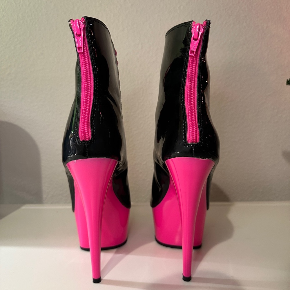 Pleaser Black and Pink Strappy Platform Heels - Picture 6 of 9